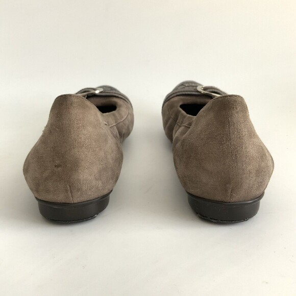 AGL Ballet Flats Size 37 Taupe Pewter Snake Cap-toe Buckle Front Shoe - Picture 7 of 12